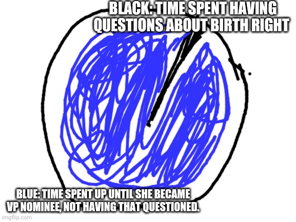 Blank White Template | BLACK: TIME SPENT HAVING QUESTIONS ABOUT BIRTH RIGHT BLUE: TIME SPENT UP UNTIL SHE BECAME VP NOMINEE, NOT HAVING THAT QUESTIONED. | image tagged in blank white template | made w/ Imgflip meme maker