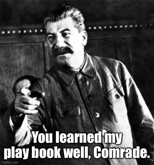 Stalin | You learned my play book well, Comrade. | image tagged in stalin | made w/ Imgflip meme maker