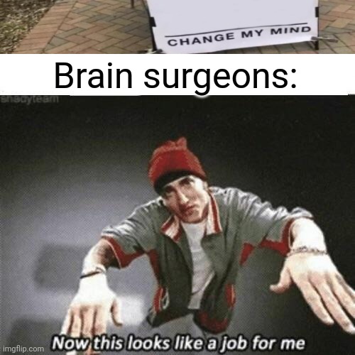 Does this count as a crossover? | Brain surgeons: | image tagged in memes,change my mind,eminem | made w/ Imgflip meme maker
