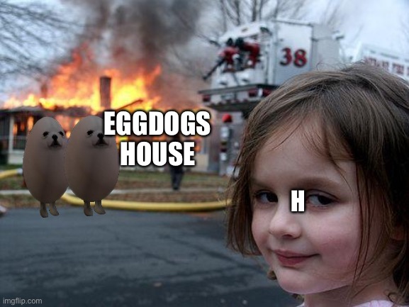 Disaster Girl | EGGDOGS HOUSE; H | image tagged in memes,disaster girl | made w/ Imgflip meme maker