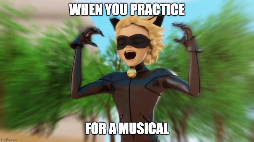 Cat Noir is a Singer! | WHEN YOU PRACTICE; FOR A MUSICAL | image tagged in miraculous ladybug,singing,funny,cat,big mouth | made w/ Imgflip meme maker