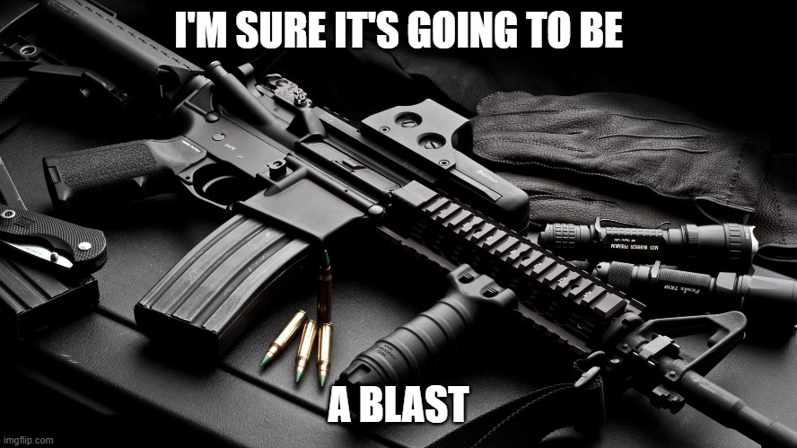 ar15 | I'M SURE IT'S GOING TO BE A BLAST | image tagged in ar15 | made w/ Imgflip meme maker