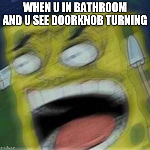 oh no | WHEN U IN BATHROOM AND U SEE DOORKNOB TURNING | image tagged in reeeeeee | made w/ Imgflip meme maker