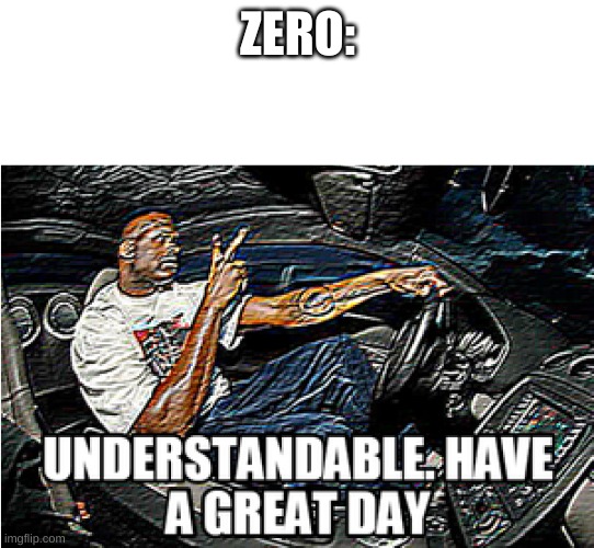 UNDERSTANDABLE, HAVE A GREAT DAY | ZERO: | image tagged in understandable have a great day | made w/ Imgflip meme maker