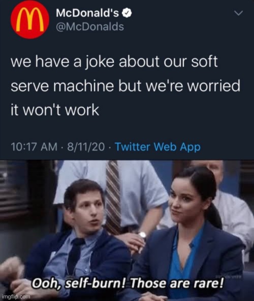 Mcdonalds roasted themselfs | image tagged in ooh self-burn those are rare,memes,upvote if you agree,funny | made w/ Imgflip meme maker