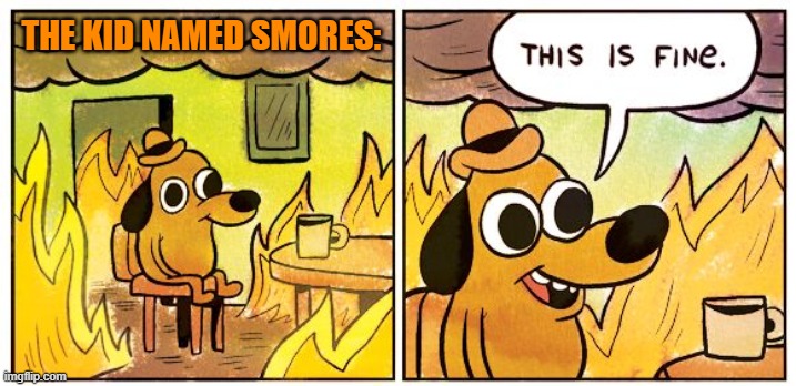 This Is Fine Meme | THE KID NAMED SMORES: | image tagged in memes,this is fine | made w/ Imgflip meme maker