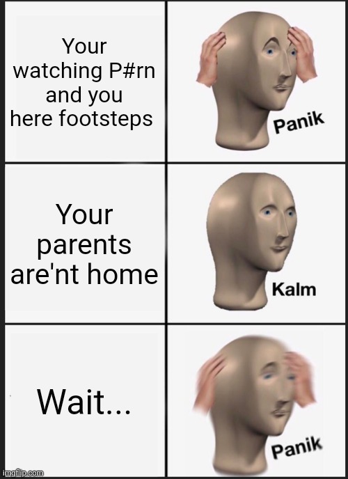 Wait... | Your watching P#rn and you here footsteps; Your parents are'nt home; Wait... | image tagged in memes,panik kalm panik | made w/ Imgflip meme maker
