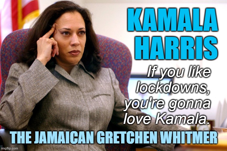 Black, white, healthy, sick, innocent or guilty... she'll lock your ass up. | KAMALA
HARRIS; If you like lockdowns, you're gonna love Kamala. THE JAMAICAN GRETCHEN WHITMER | image tagged in the kamala's plan,biden,election 2020 | made w/ Imgflip meme maker