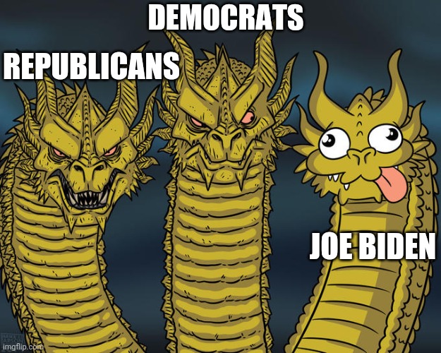 This is the best candidate they can field? | DEMOCRATS; REPUBLICANS; JOE BIDEN | image tagged in three-headed dragon,creepy joe biden,dementia,democrats,republicans,trump 2020 | made w/ Imgflip meme maker