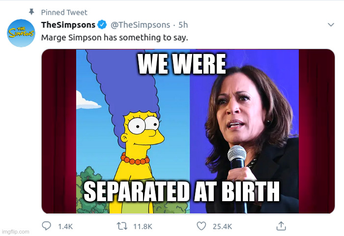 Kamala Harris and Marge Simpson: Separated At Birth? | WE WERE; SEPARATED AT BIRTH | image tagged in kamala harris,marge simpson,separated at birth | made w/ Imgflip meme maker