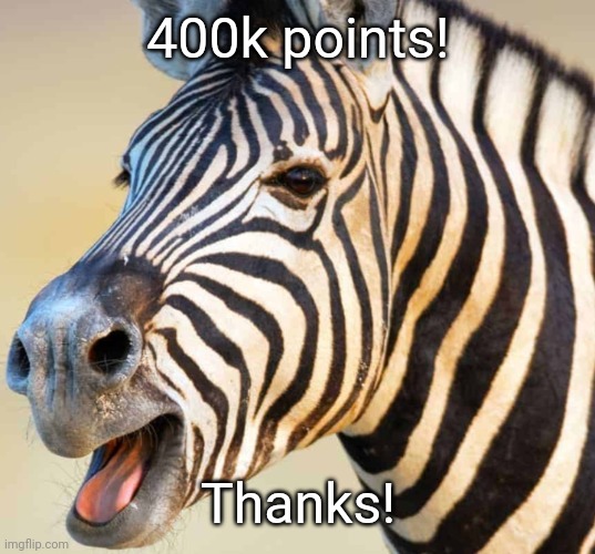 Happy Zebra | 400k points! Thanks! | image tagged in happy zebra | made w/ Imgflip meme maker