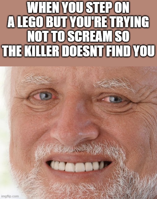 Hide the Pain Harold | WHEN YOU STEP ON A LEGO BUT YOU'RE TRYING NOT TO SCREAM SO THE KILLER DOESNT FIND YOU | image tagged in hide the pain harold | made w/ Imgflip meme maker