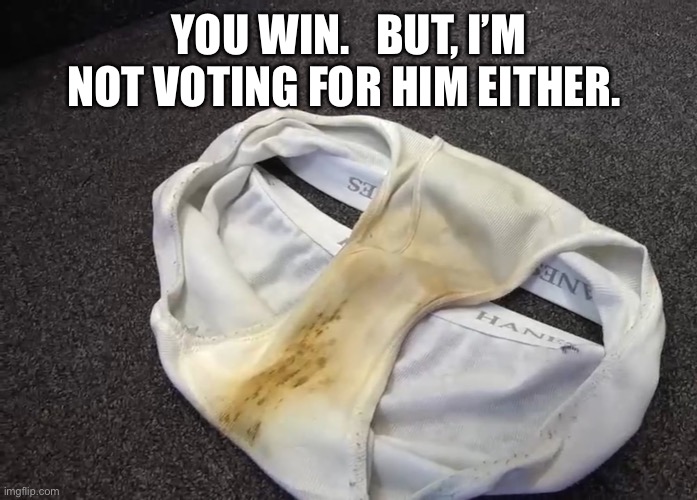 Skid mark | YOU WIN.   BUT, I’M NOT VOTING FOR HIM EITHER. | image tagged in skid mark | made w/ Imgflip meme maker