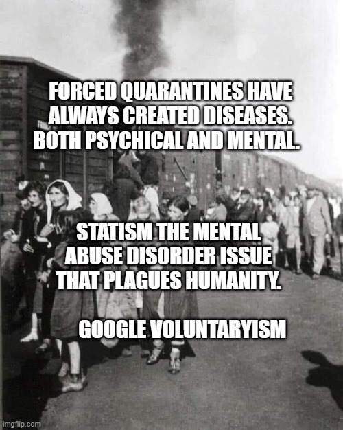 Jews Quarantine | FORCED QUARANTINES HAVE ALWAYS CREATED DISEASES. BOTH PSYCHICAL AND MENTAL. STATISM THE MENTAL ABUSE DISORDER ISSUE THAT PLAGUES HUMANITY.                              GOOGLE VOLUNTARYISM | image tagged in jews quarantine | made w/ Imgflip meme maker
