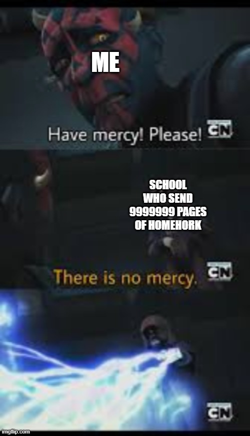 Yup this is school bois and girls | ME; SCHOOL WHO SEND 9999999 PAGES OF HOMEHORK | image tagged in have mercy please,school,truth | made w/ Imgflip meme maker