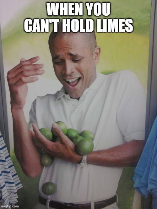 Why Can't I Hold All These Limes | WHEN YOU CAN'T HOLD LIMES | image tagged in memes,why can't i hold all these limes | made w/ Imgflip meme maker
