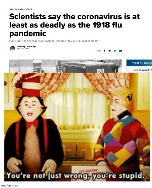 Spanish Flu killed between 20 and 50 MILLION! Covid is only at 760,000. These scientists don't know what they're talking about! | image tagged in memes,covid,stupid,spanish flu,stupid scientists,learn your history idiots | made w/ Imgflip meme maker