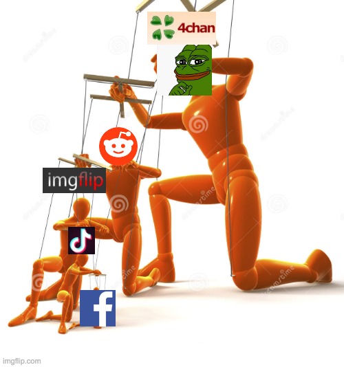 Face it, Imgflip is full of Children and Normies | image tagged in puppet hierarchy,4chan,reddit,imgflip,tiktok,facebook | made w/ Imgflip meme maker