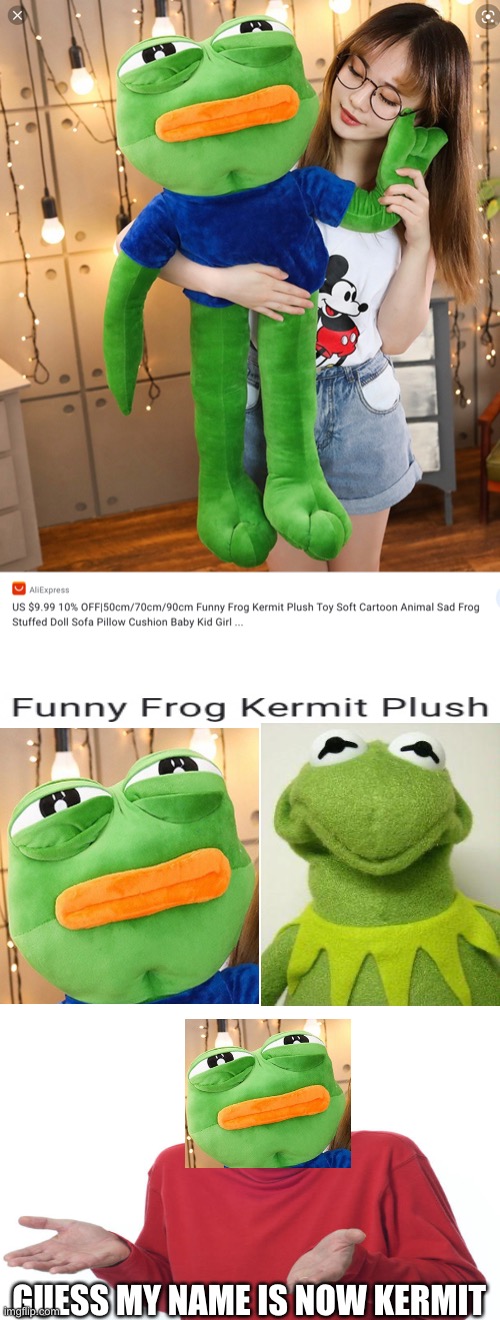 Just saw this | GUESS MY NAME IS NOW KERMIT | image tagged in pepe the frog,kermit the frog | made w/ Imgflip meme maker