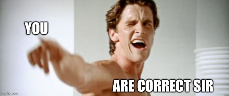 Patrick Bateman: American Psycho | YOU ARE CORRECT SIR | image tagged in patrick bateman american psycho | made w/ Imgflip meme maker