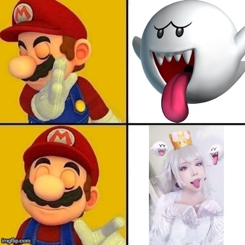 MARIO PREFERS THE COSPLAY | image tagged in super mario bros,boo,booette,cosplay | made w/ Imgflip meme maker