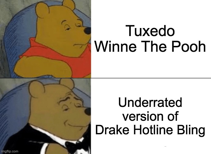 Tuxedo Winnie The Pooh Meme | Tuxedo Winne The Pooh Underrated version of Drake Hotline Bling | image tagged in memes,tuxedo winnie the pooh | made w/ Imgflip meme maker