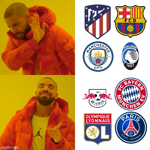 French-German Champions League Semifinal | image tagged in memes,drake hotline bling,champions league,funny | made w/ Imgflip meme maker