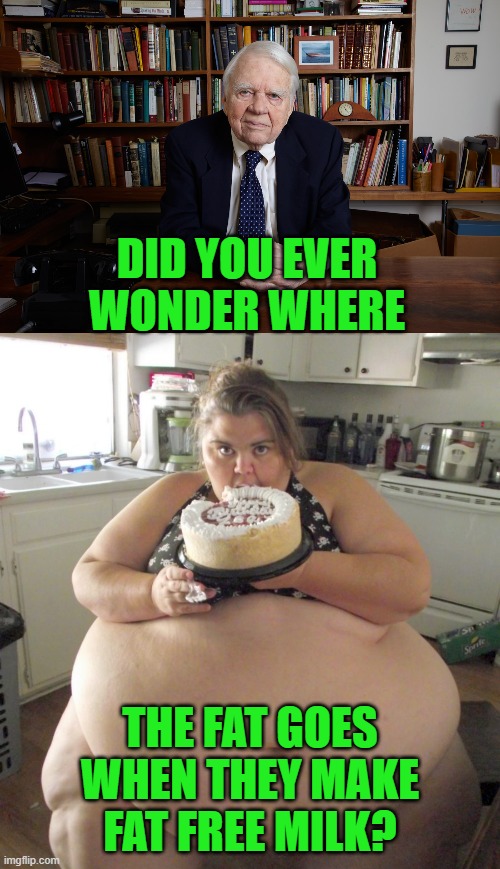 And there it is | DID YOU EVER WONDER WHERE; THE FAT GOES WHEN THEY MAKE FAT FREE MILK? | image tagged in andy rooney,happy birthday fat girl,did you ever wonder,fat free | made w/ Imgflip meme maker