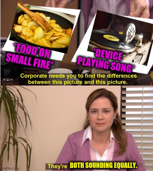 -Let's mean new criteria! | *FOOD ON SMALL FIRE*; *DEVICE PLAYING SONG*; BOTH SOUNDING EQUALLY. | image tagged in memes,they're the same picture,fried foods,sound of music,common core,new template | made w/ Imgflip meme maker