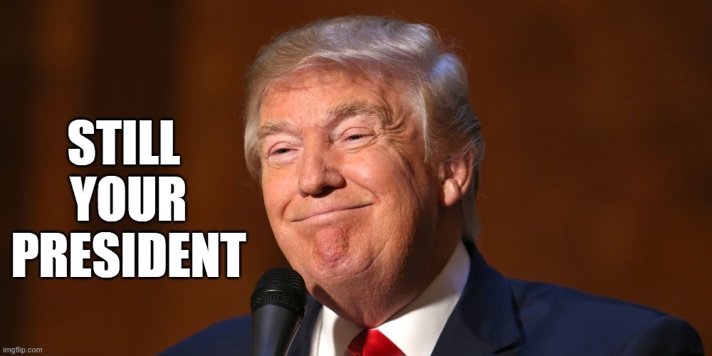 Donald Trump Smiling | STILL 
YOUR
PRESIDENT | image tagged in donald trump smiling | made w/ Imgflip meme maker