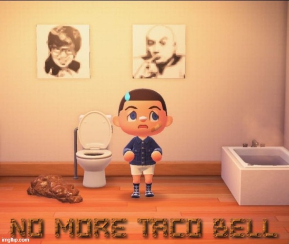 YOU MISSED THE TOILET | image tagged in animal crossing,toilet,taco bell,video games | made w/ Imgflip meme maker