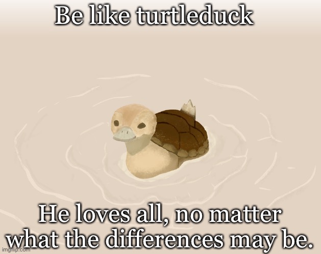 Please be like turtleduck | Be like turtleduck; He loves all, no matter what the differences may be. | image tagged in avatar the last airbender,turtleduck | made w/ Imgflip meme maker