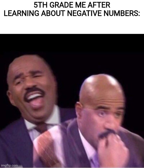 Worried Steve Harvey Meme | 5TH GRADE ME AFTER LEARNING ABOUT NEGATIVE NUMBERS: | image tagged in worried steve harvey meme,funny,memes,math | made w/ Imgflip meme maker