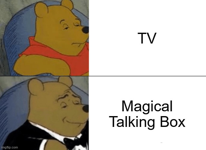 ROLF ASKS YOU WHAT IS THAT MAGICAL TALKING BOX IS DOING? | TV; Magical Talking Box | image tagged in memes,tuxedo winnie the pooh | made w/ Imgflip meme maker