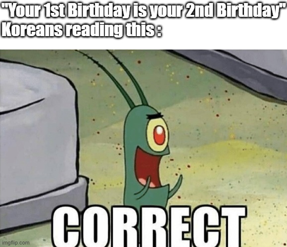"Your 1st Birthday is your 2nd Birthday"
Koreans reading this : | image tagged in plankton | made w/ Imgflip meme maker