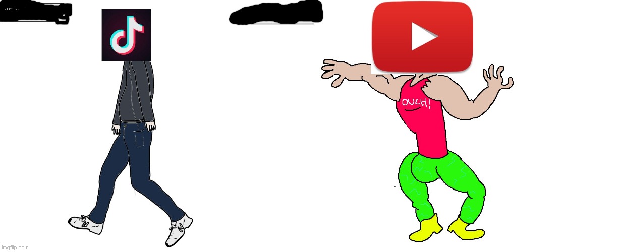 tik tok rekked | image tagged in virgin and chad | made w/ Imgflip meme maker