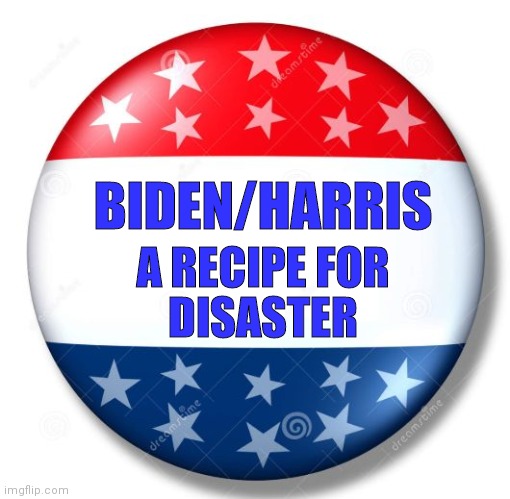 Biden/HARRIS | A RECIPE FOR; BIDEN/HARRIS; DISASTER | image tagged in campaign button | made w/ Imgflip meme maker