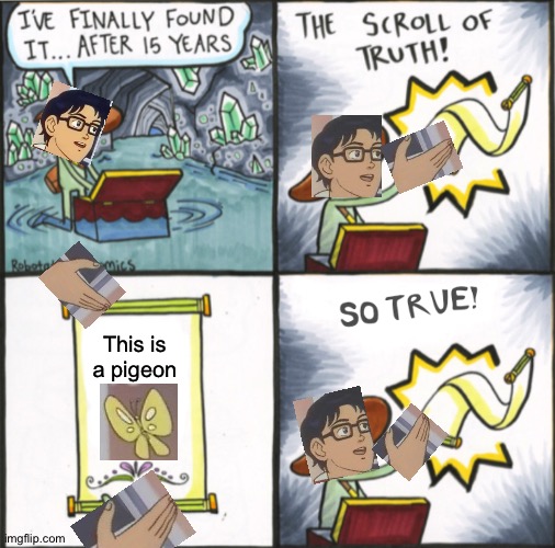 The Real Scroll Of Truth | This is a pigeon | image tagged in the real scroll of truth | made w/ Imgflip meme maker