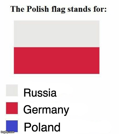 What the Polish Flag Stands for: | Russia; Germany; Poland | image tagged in what the polish flag stands for | made w/ Imgflip meme maker