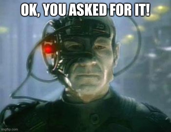 The Borg | OK, YOU ASKED FOR IT! | image tagged in the borg | made w/ Imgflip meme maker
