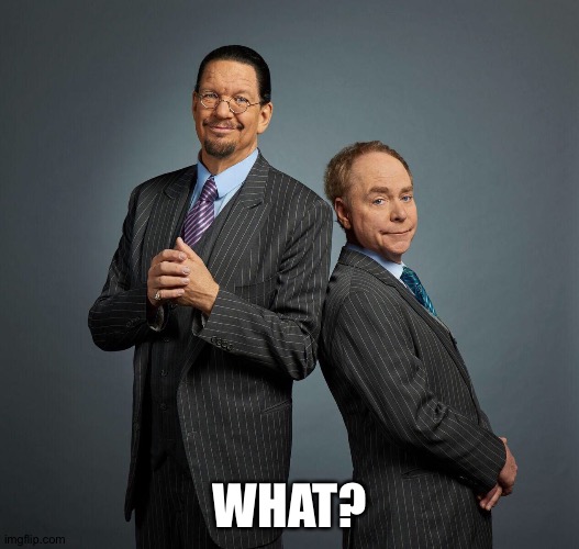 Penn and Teller | WHAT? | image tagged in penn and teller | made w/ Imgflip meme maker