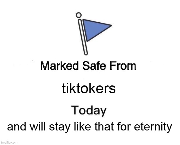 Marked Safe From Meme | tiktokers; and will stay like that for eternity | image tagged in memes,marked safe from | made w/ Imgflip meme maker