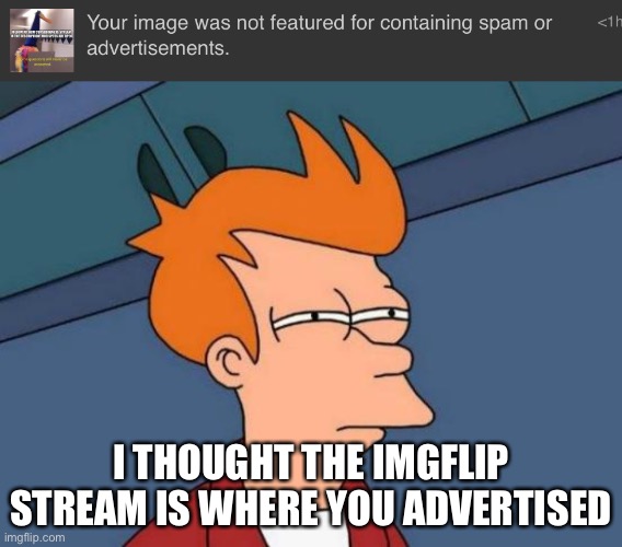 Did rules change? | I THOUGHT THE IMGFLIP STREAM IS WHERE YOU ADVERTISED | image tagged in memes,futurama fry | made w/ Imgflip meme maker