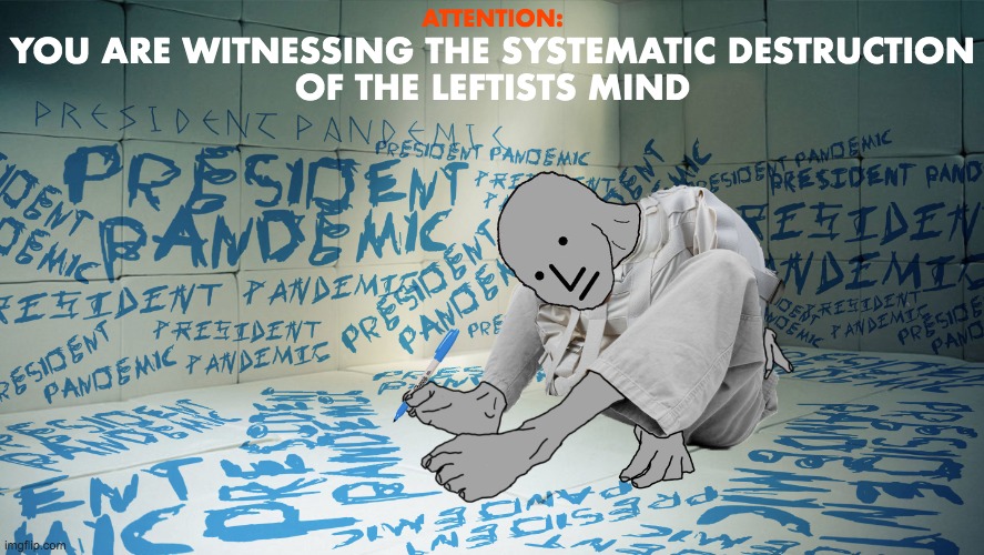 President Pandemic | YOU ARE WITNESSING THE SYSTEMATIC DESTRUCTION
OF THE LEFTISTS MIND ATTENTION: | image tagged in president pandemic | made w/ Imgflip meme maker