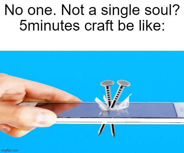 No one. Not a single soul?
5minutes craft be like: | image tagged in funny | made w/ Imgflip meme maker
