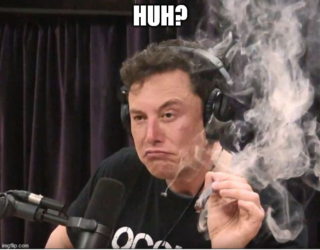 Elon Musk smoking a joint | HUH? | image tagged in elon musk smoking a joint | made w/ Imgflip meme maker