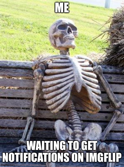 Waiting Skeleton | ME; WAITING TO GET NOTIFICATIONS ON IMGFLIP | image tagged in memes,waiting skeleton | made w/ Imgflip meme maker