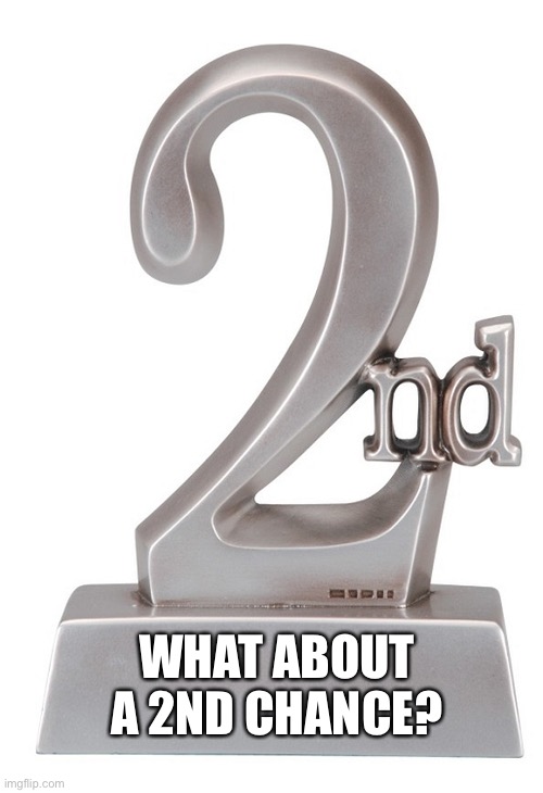 2nd Place Award | WHAT ABOUT A 2ND CHANCE? | image tagged in 2nd place award | made w/ Imgflip meme maker