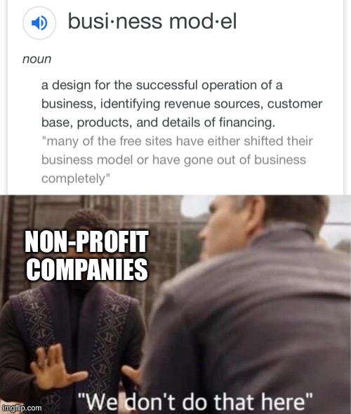 We Don’t Do That Here | NON-PROFIT COMPANIES | image tagged in we dont do that here,memes,business,not stonks,stonks not stonks,stonks | made w/ Imgflip meme maker