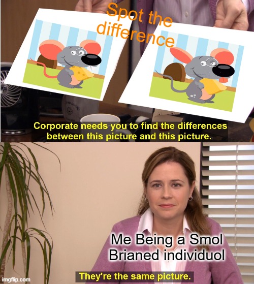 ME AME SMRT | Spot the difference; Me Being a Smol Brianed individuol | image tagged in memes,they're the same picture,brainded,speelingerors,dumb | made w/ Imgflip meme maker